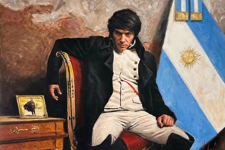 Javier Milei caricaturizado como Napoleón, símbolo del primer semestre económico
