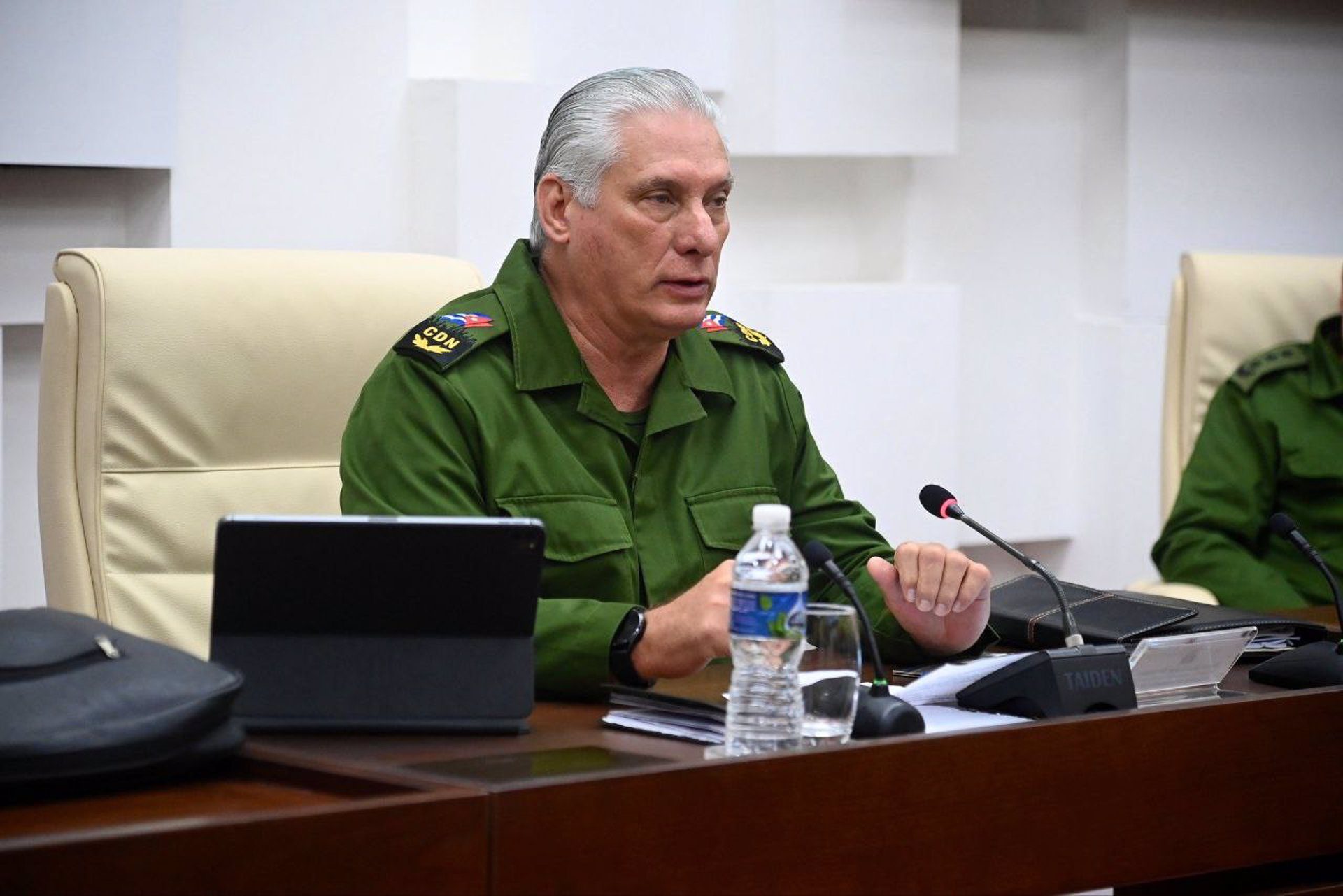 Miguel Díaz-Canel, presidente de Cuba, durante un discurso oficial