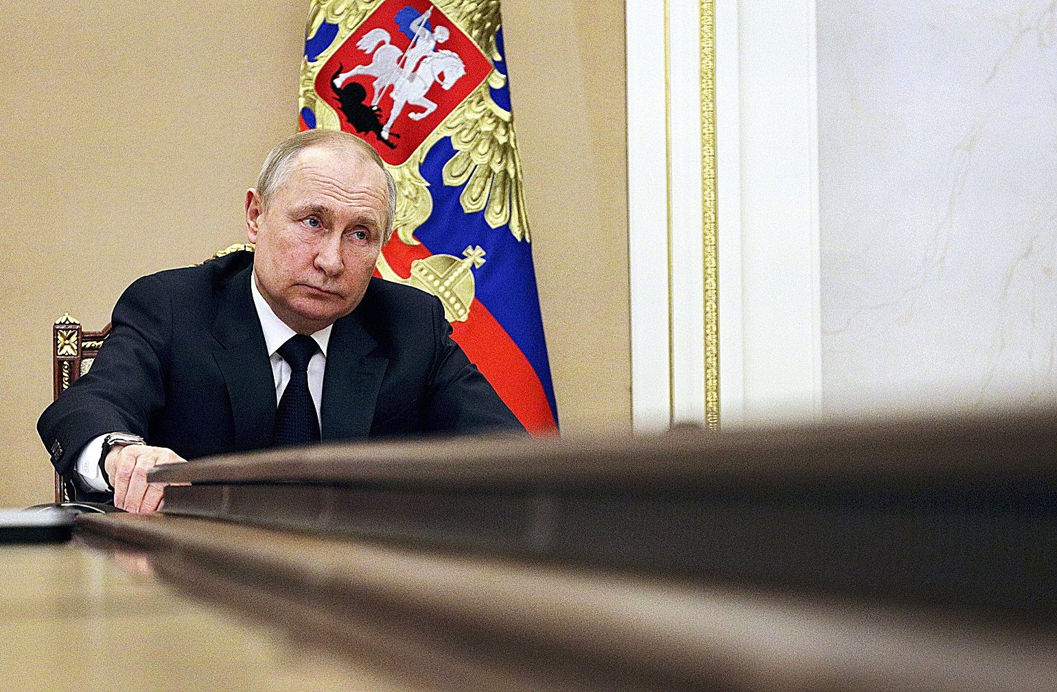 Vladimir Putin, presidente de Rusia, en una reunión de gobierno por videoconferencia