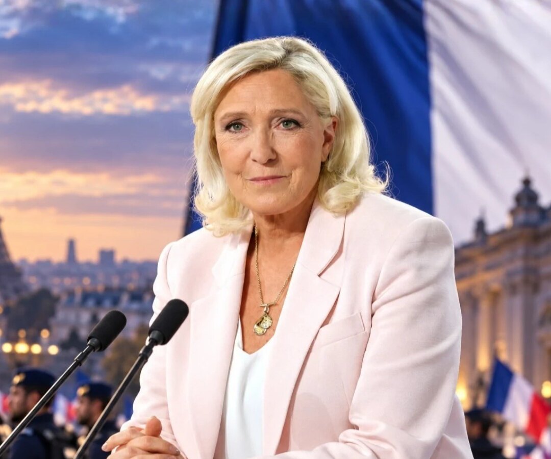 Marine Le Pen durante el acto político de Agrupación Nacional en Orleans